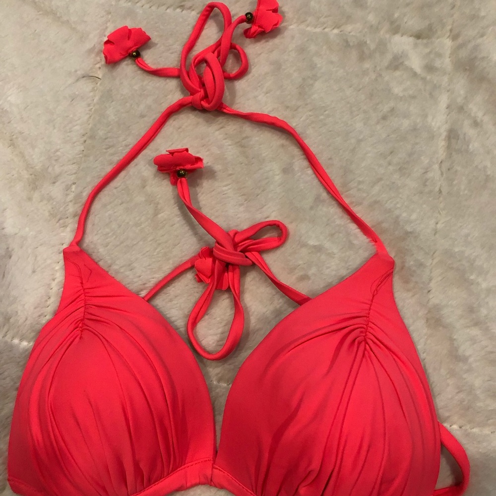 Nylon Spandex Bright Pink Lightly Padded Shirred Bikini Adjustable Bra Top M EUC